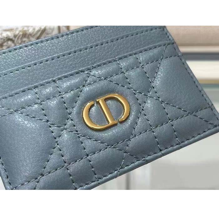 Dior Unisex CD Dior Caro Five Slot Card Holder Cloud Blue Supple Cannage Calfskin