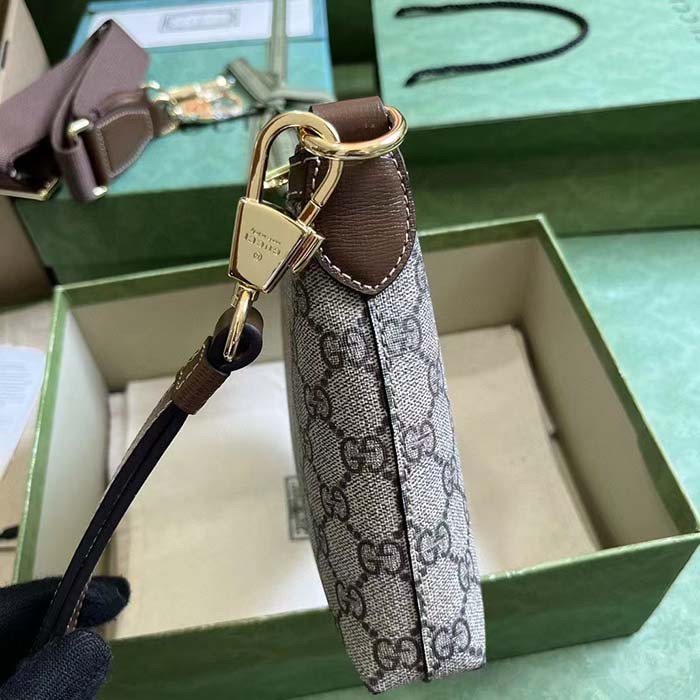 Gucci Unisex Messenger Bag Interlocking G Brown Leather Beige Ebony GG Supreme Canvas