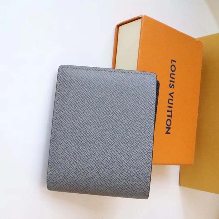 Louis Vuitton LV Unisex Slender Wallet Embossed Taiga Leather Glacier Black Cowhide