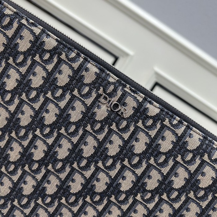 Dior Unisex CD A5 Pouch Beige Black Dior Oblique Jacquard