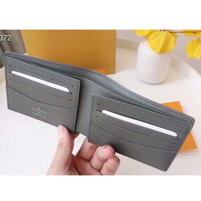 Louis Vuitton LV Unisex Slender Wallet Embossed Taiga Leather Epicea Glacier Cowhide