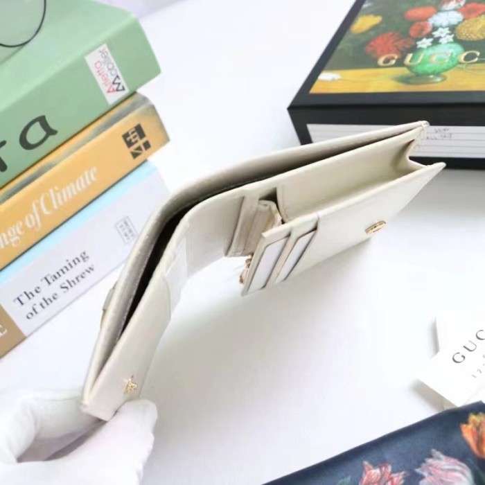 Gucci Unisex Horsebit 1955 Card Case Wallet White Leather Five Cards Slots