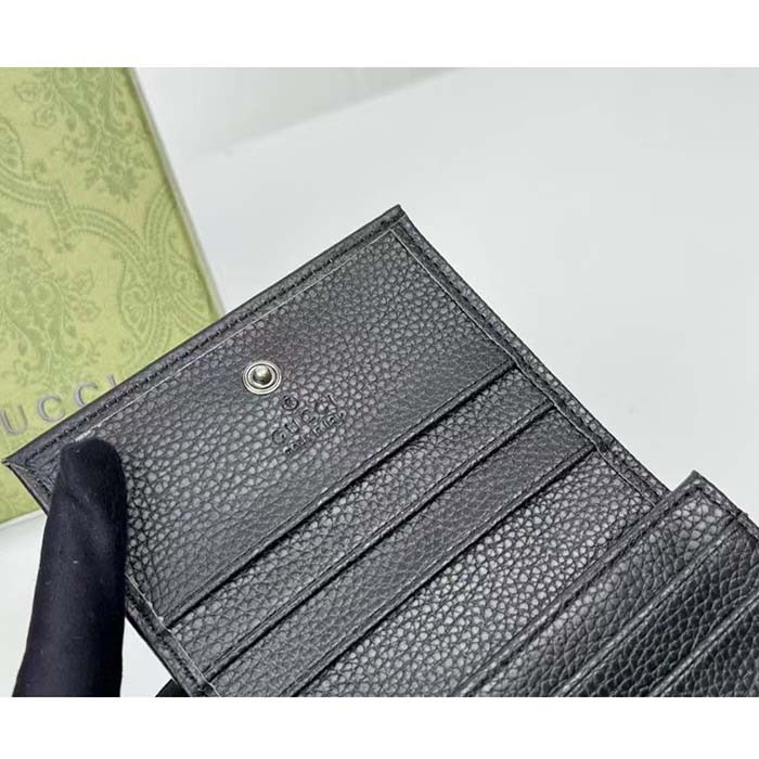 Gucci GG Unisex Leather Card Case Wallet Black Leather Double G Style ‎456126 17WEN 1000