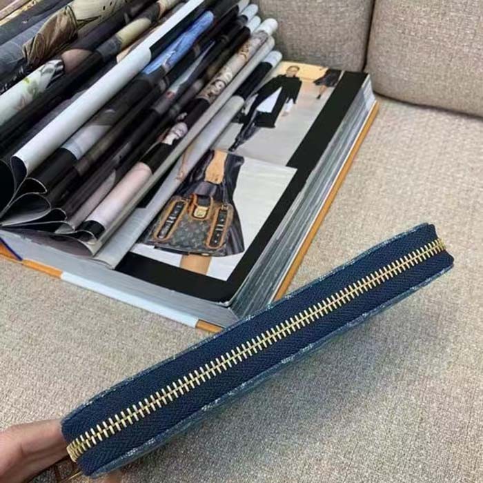 Louis Vuitton LV Unisex Zippy Wallet Purse Denim Blue GOTS Certified Cotton Monogram Denim