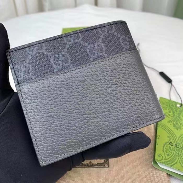Gucci Unisex Wallet Cut-Out Interlocking G Black Grey GG Supreme Canvas