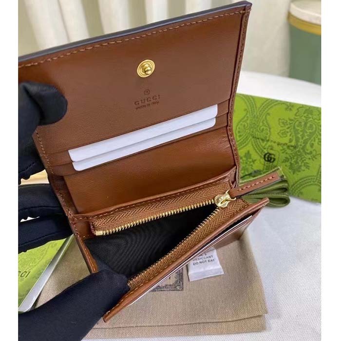 Gucci Unisex GG Marmont Card Case Wallet Light Brown GG Matelassé Leather Double G