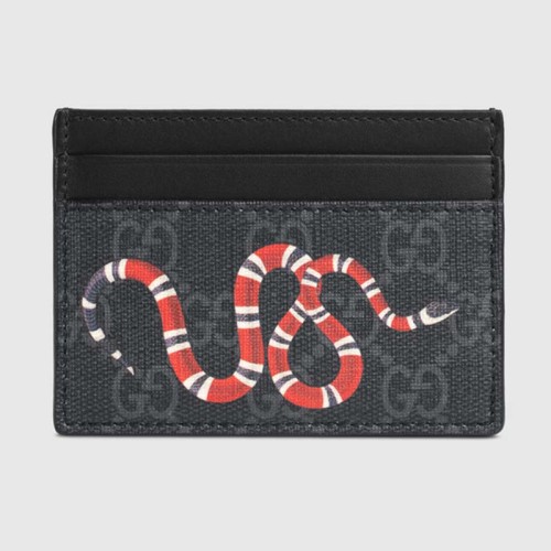 Gucci GG Unisex Kingsnake Print GG Supreme Card Case-Black