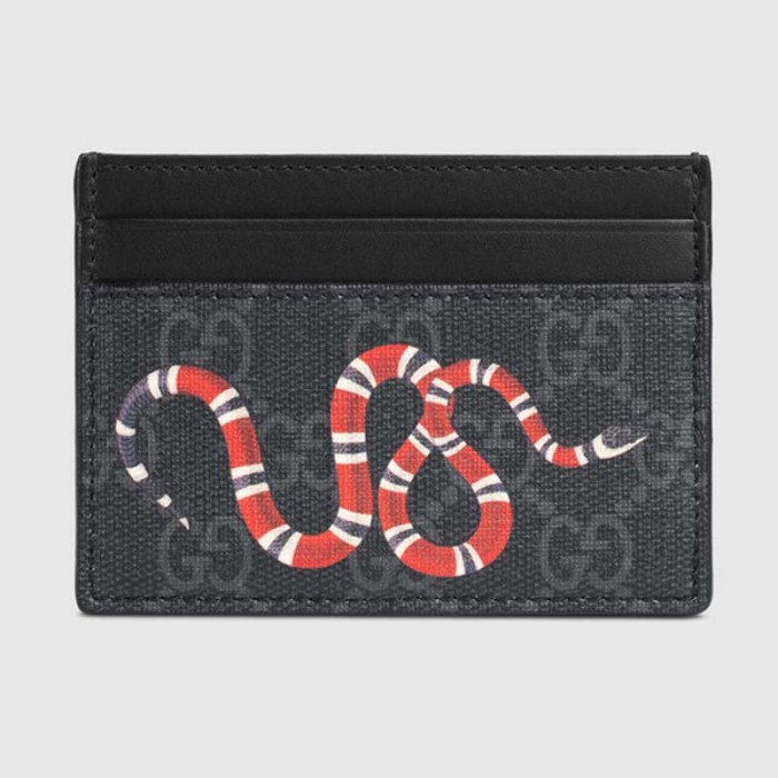 Gucci GG Unisex Kingsnake Print GG Supreme Card Case-Black