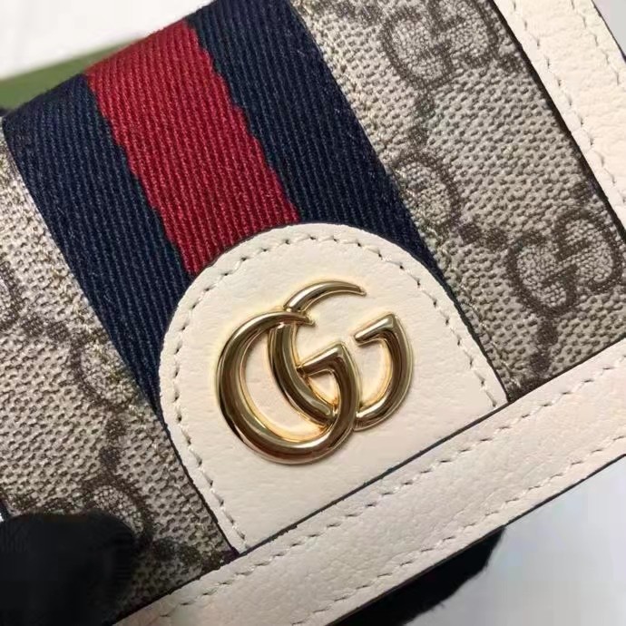 Gucci Unisex Ophidia Card Case Wallet Beige Ebony GG Supreme Canvas