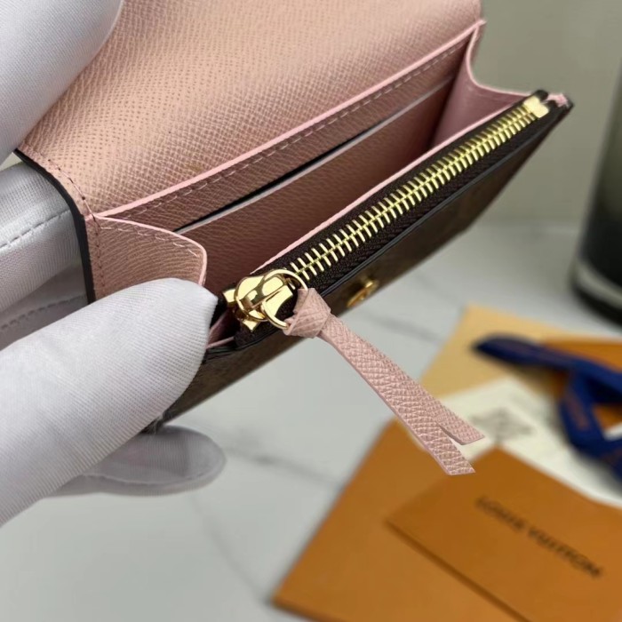 Louis Vuitton LV Unisex Rosalie Coin Purse Rose Ballerine Pink Monogram Coated Canvas Grained Cowhide Leather