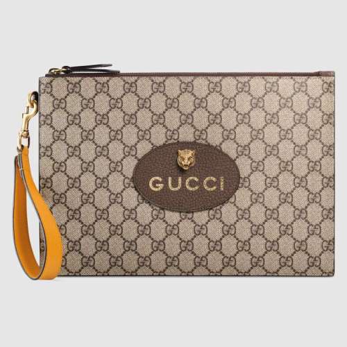 Gucci GG Unisex Neo Vintage GG Supreme Pouch in Beige/Ebony GG Supreme Canvas