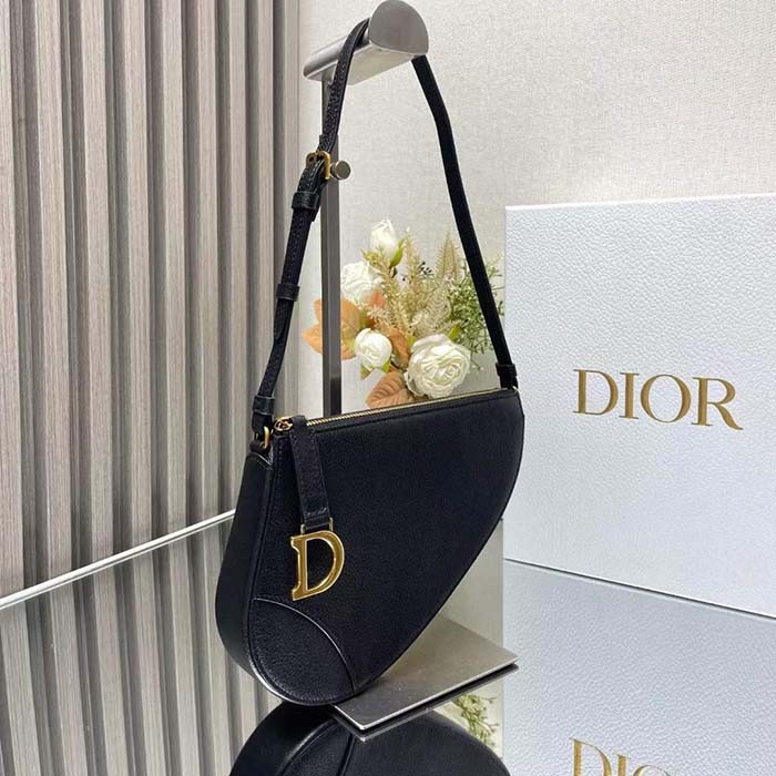 Dior CD Women Saddle Rodeo Pouch Black Goatskin