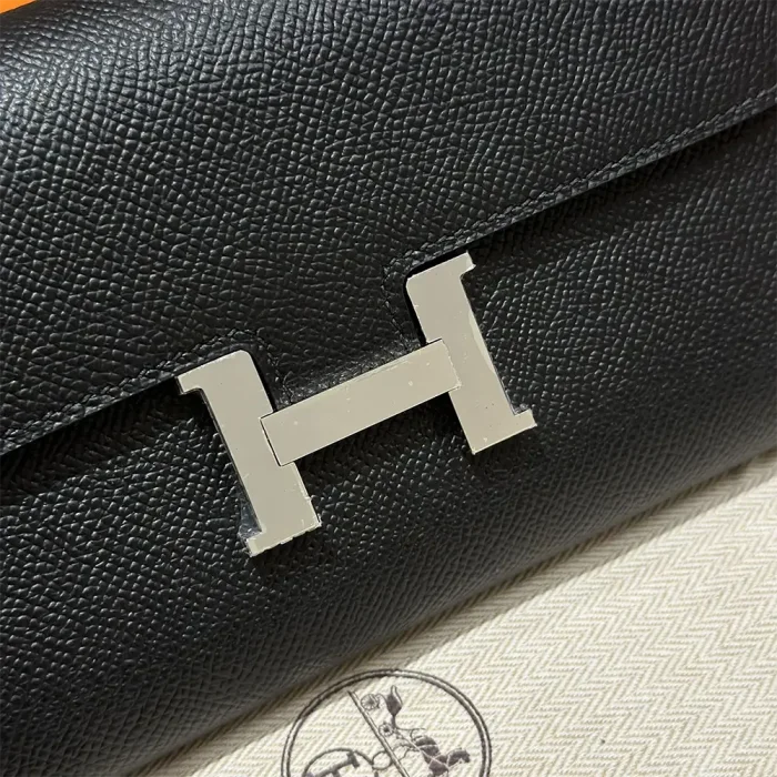 Hermes Women Constance Long To Go in Epsom Leather-Black/Silver