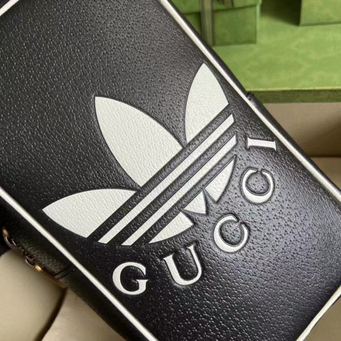 Gucci Unisex Adidas x Gucci Mini Top Handle Bag Black Leather GG Trefoil Print