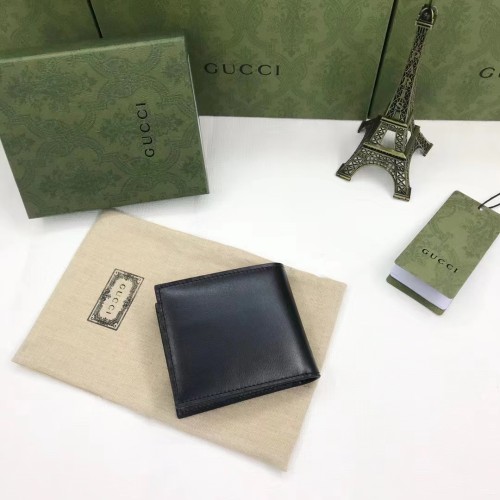 Gucci Unisex GG Marmont Leather Bi-Fold Wallet Black Smooth Leather Double G
