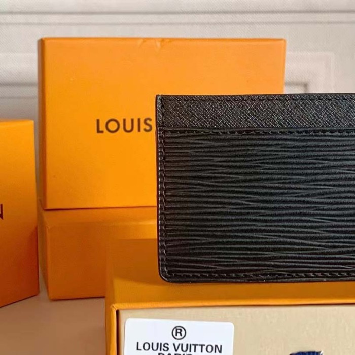 Louis Vuitton LV Unisex Card Holder Wallet Black Epi Leather
