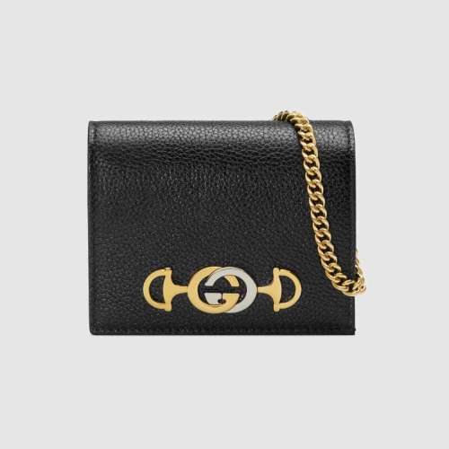 Gucci GG Women Gucci Zumi Grainy Leather Card Case Wallet-White