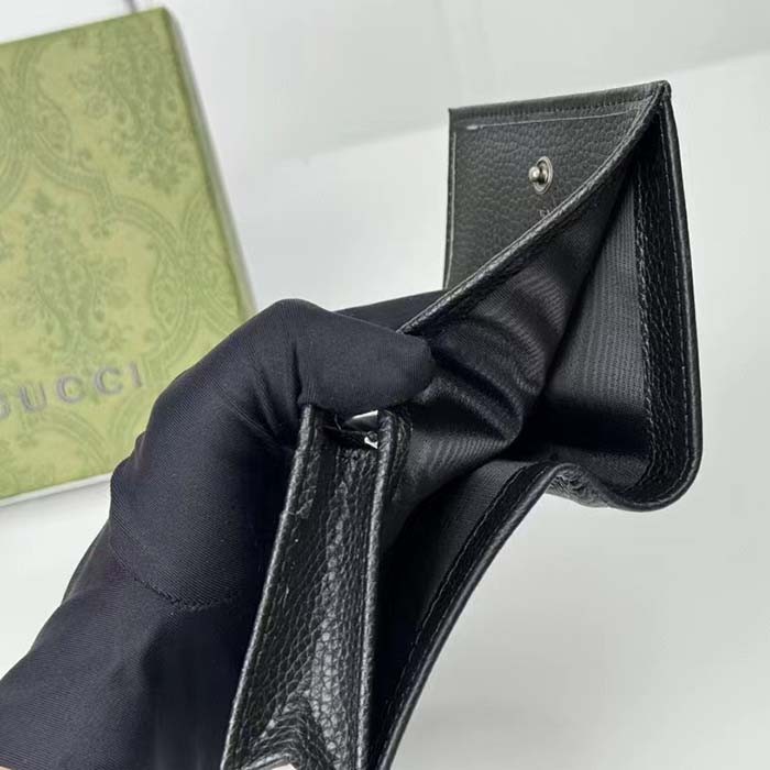 Gucci GG Unisex Leather Card Case Wallet Black Leather Double G Style ‎456126 17WEN 1000