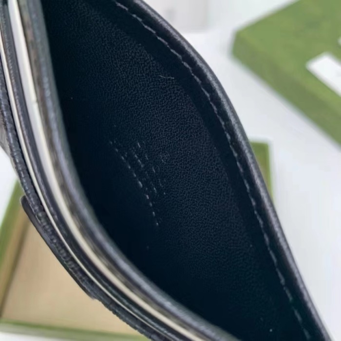 Gucci Unisex Card Case Interlocking G Black GG Supreme Canvas Black Leather