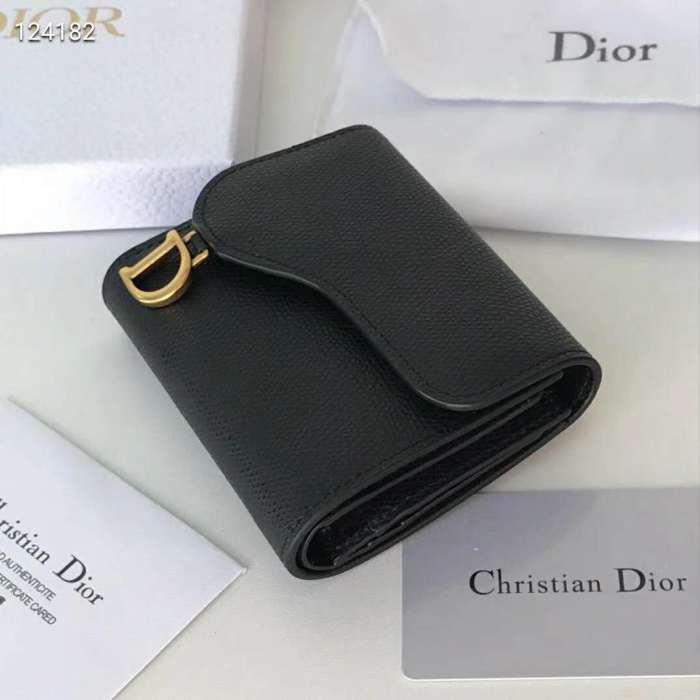 Dior Unisex Saddle Flap Card Holder Black Goatskin 'D' Accent