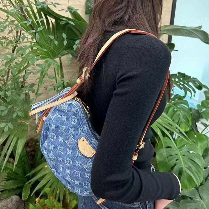 Louis Vuitton LV Unisex Croissant MM Denim Blue GOTS Certified Cotton Monogram Denim