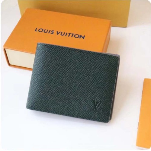 Louis Vuitton LV Unisex Slender Wallet Embossed Taiga Leather Epicea Glacier Cowhide