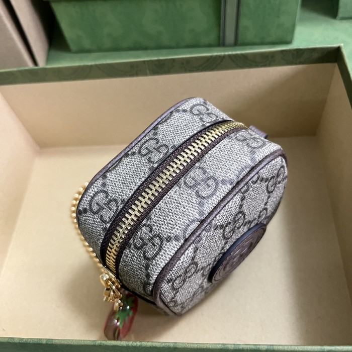 Gucci Unisex Coin Purse Double G Strawberry Beige Ebony GG Supreme Canvas