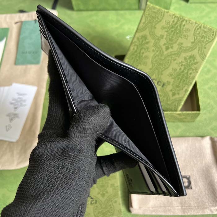 Gucci Unisex GG Embossed Money Clip Embossed Black Leather Viscose Lining