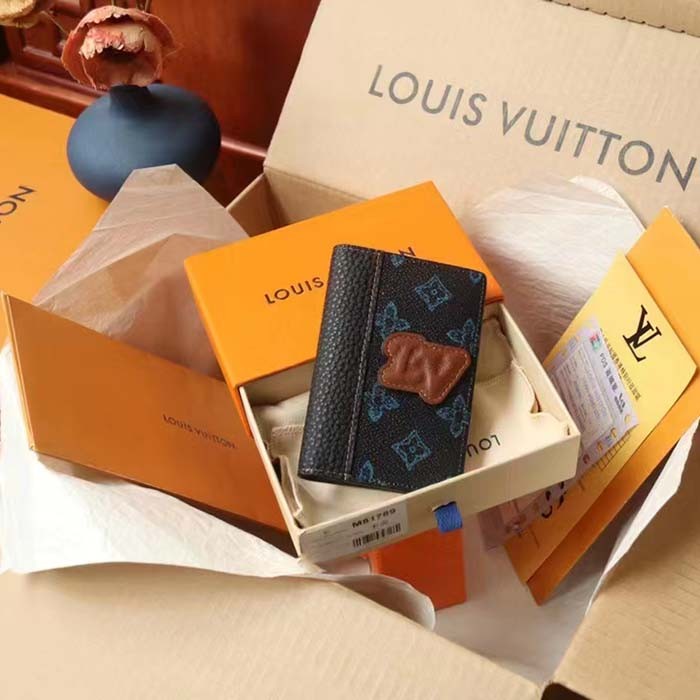 Louis Vuitton LV Unisex Pocket Organizer Blue Monogram Coated Canvas Outside Pocket
