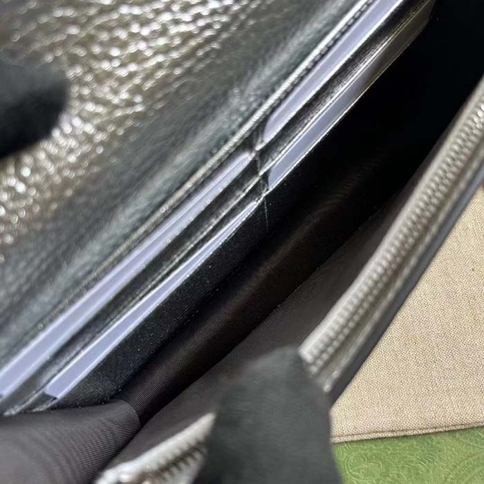 Gucci Women GG Marmont Mini Chain Bag Metallic Silver Leather Double G