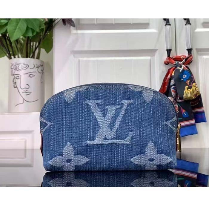 Louis Vuitton Unisex Pochette Cosmétique PM Bleu Denim Blue Monogram Global Organic Textile-Certified Cotton Canvas