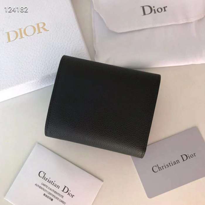Dior Unisex Saddle Flap Card Holder Black Goatskin 'D' Accent