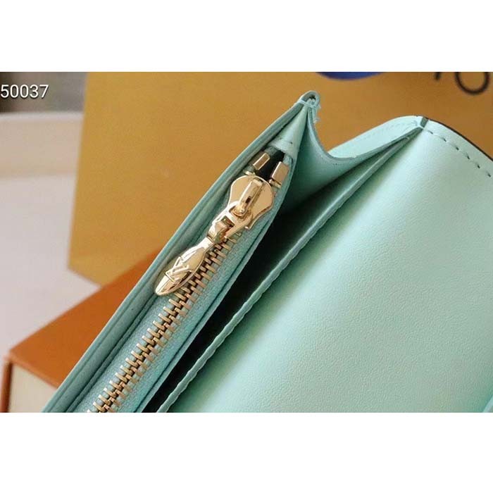 Louis Vuitton LV Unisex Vertical Wallet Galet Beige Aquamarine Blue Taurillon Cowhide Leather