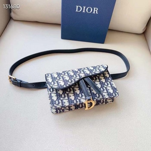 Dior Unisex CD Saddle Belt Pouch Blue Oblique Jacquard Front 'D' Stirrup