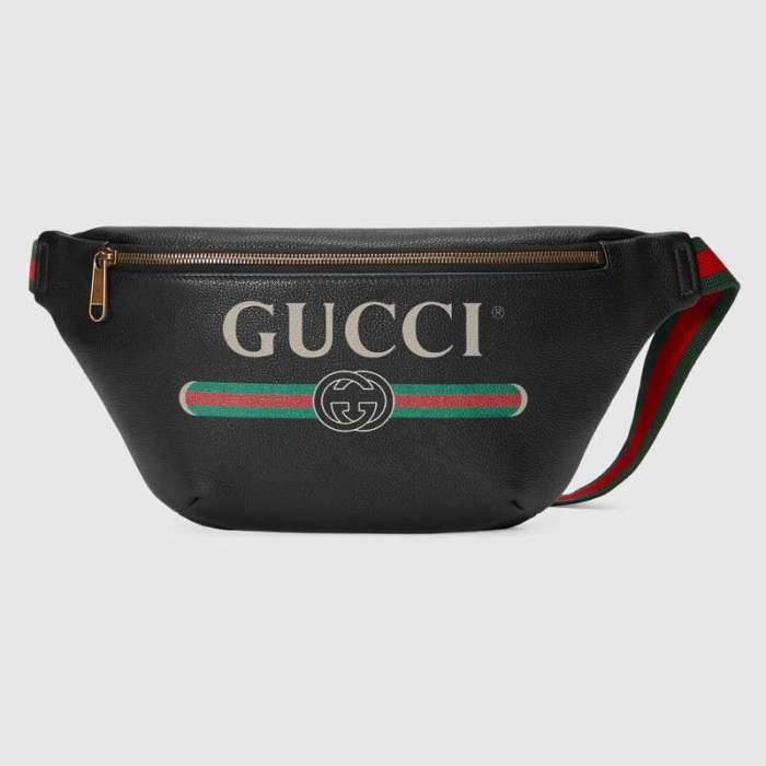 Gucci GG Men Gucci Print Leather Belt Bag in Leather with Gucci Vintage Logo