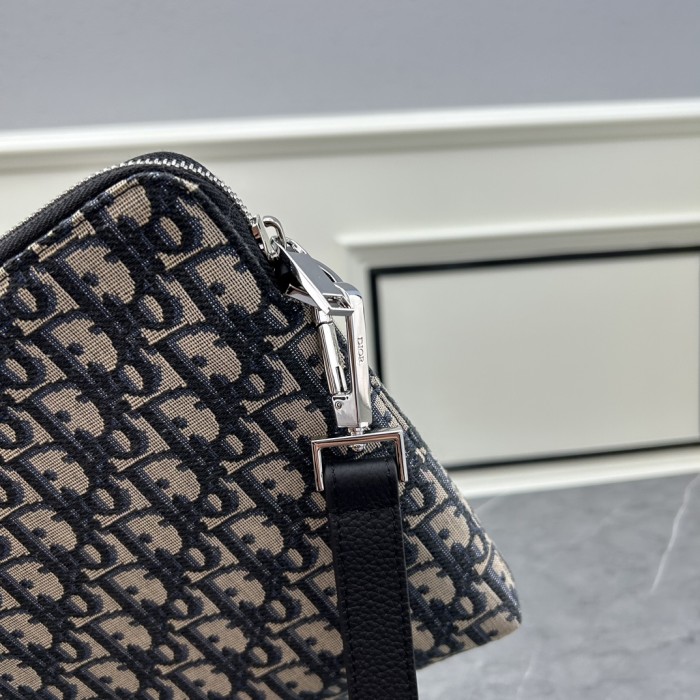 Dior Unisex CD A5 Pouch Beige Black Dior Oblique Jacquard