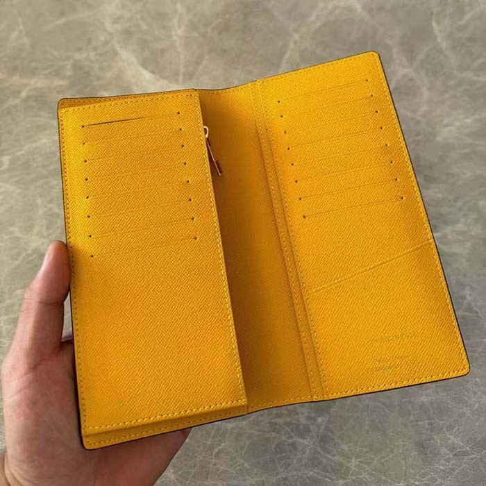 Louis Vuitton LV Unisex Brazza Wallet Yellow Damier Pop Coated Canvas Natural Cowhide-Leather