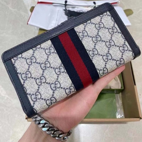 Gucci Unisex GG Ophidia GG Zip Around Wallet Beige Blue GG Supreme Canvas