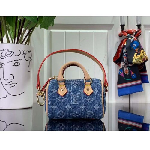 Louis Vuitton Women Micro Speedy Bag Charm Monogram Denim Canvas M01701
