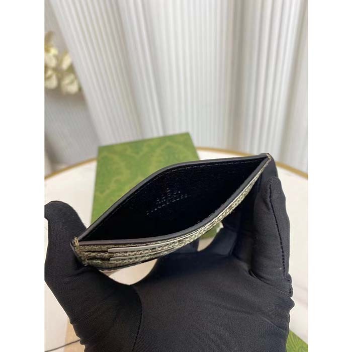 Gucci Unisex Card Case Cut-Out Interlocking G Beige Ebony GG Supreme Canvas