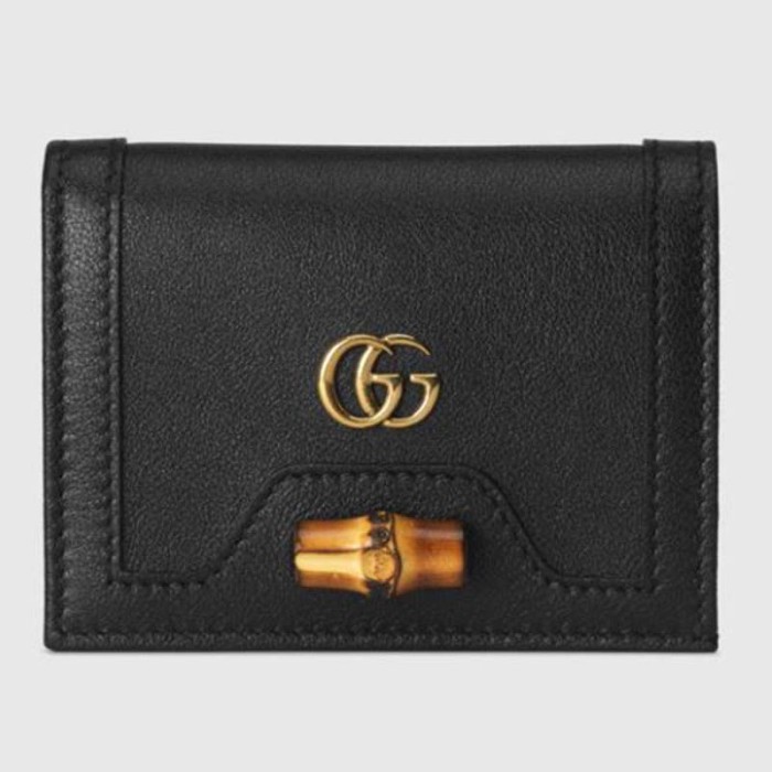 Gucci Women Gucci Diana Card Case Wallet Double G Black Leather