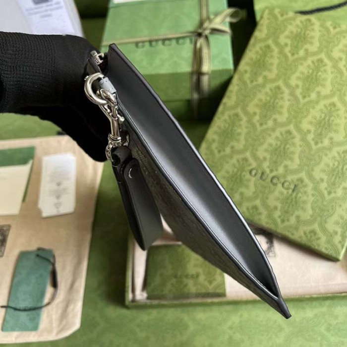 Gucci Unisex GG Embossed Medium Messenger Bag Grey Leather