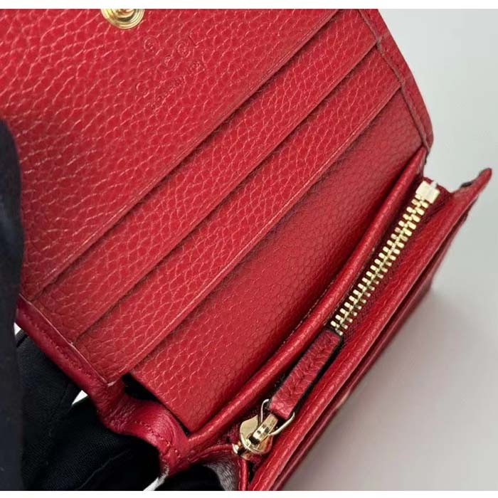 Gucci GG Unisex Leather Card Case Wallet Hibiscus Red Metal-Free Tanned Leather Double G Style ‎456126 CAO0G 6433