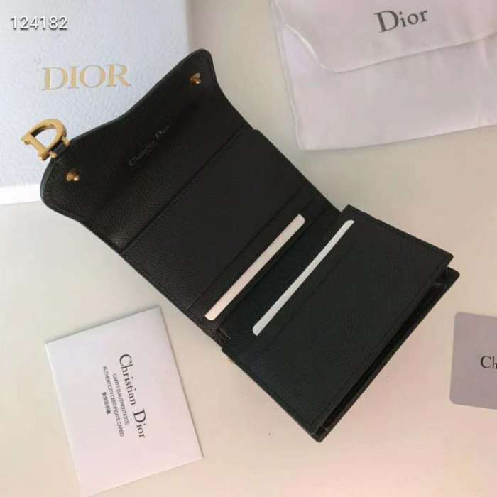 Dior Unisex Saddle Flap Card Holder Black Goatskin 'D' Accent