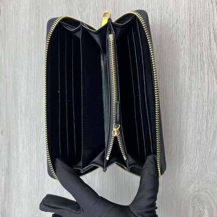 Gucci Unisex GG Zip Around Wallet Gucci Script Black Leather Taffeta