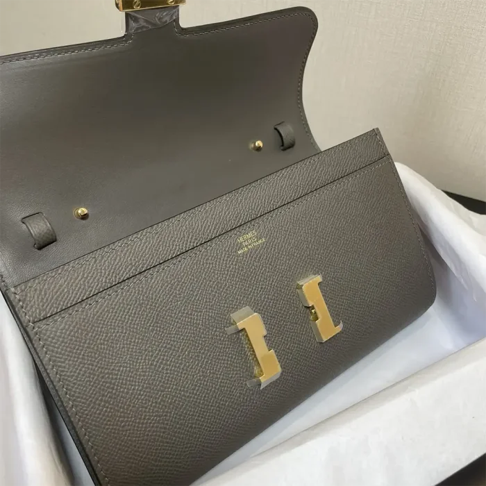 Hermes Women Constance Long To Go in Epsom Leather-Grey/Gold