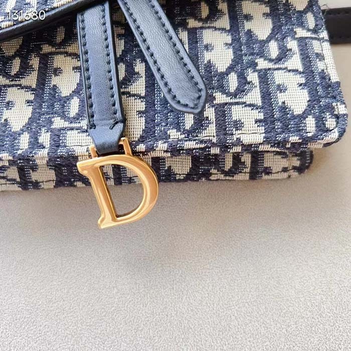 Dior Unisex CD Saddle Belt Pouch Blue Oblique Jacquard Front 'D' Stirrup