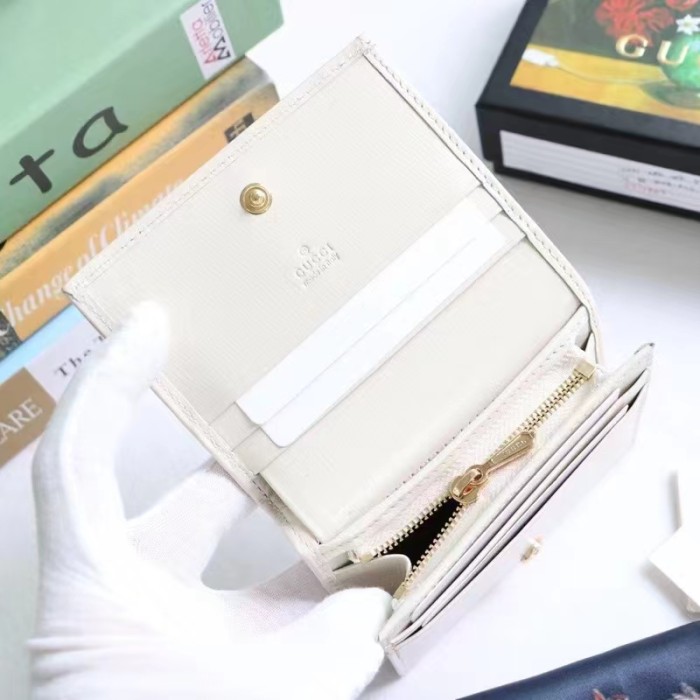 Gucci Unisex Horsebit 1955 Card Case Wallet White Leather Five Cards Slots