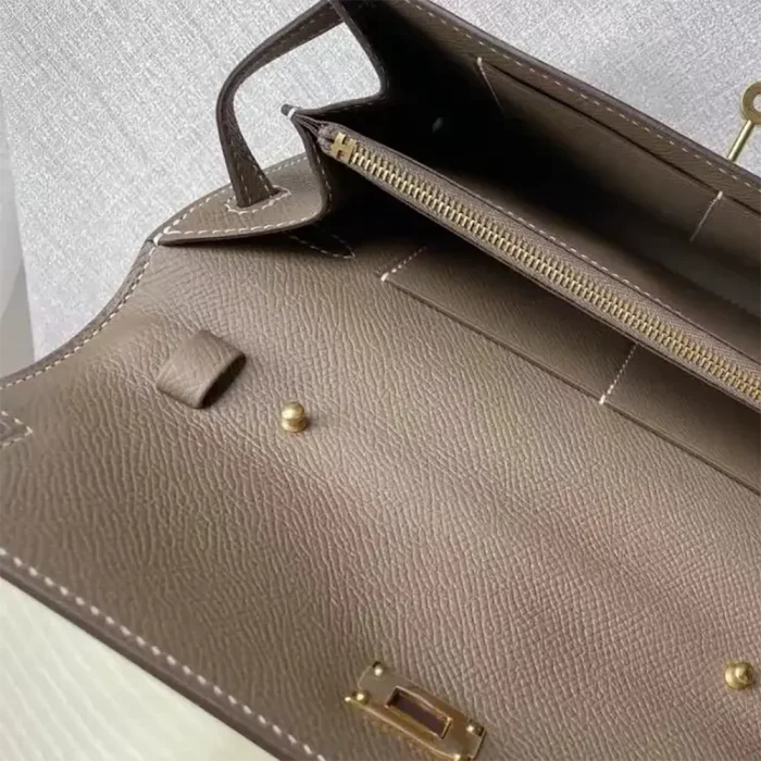 Hermes Women Kelly To Go in Epsom Leather-Grey/Gold