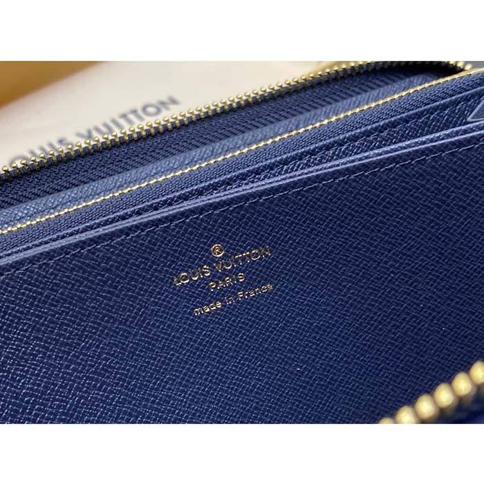 Louis Vuitton LV Unisex Zippy Wallet Blue Monogram Coated Canvas Cowhide Leather